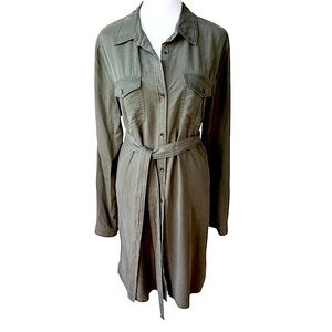 Universal Thread Olive Green Lyocell Long Sleeve Belted Shirt Dress Size Small